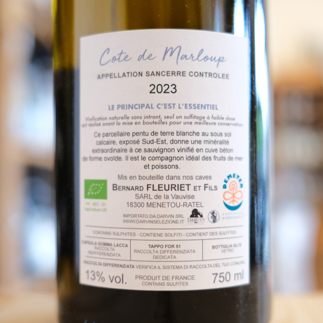 Sancerre Cote de Marloup 2023 Domaine Bernard Fleuriet retro etichetta | back label Sancerre wine details
