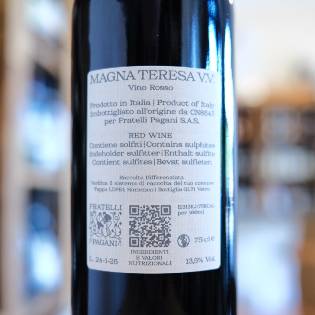 Retroetichetta Magna Teresa V.V. 2024 Fratelli Pagani Freisa Airali Chieri back label wine