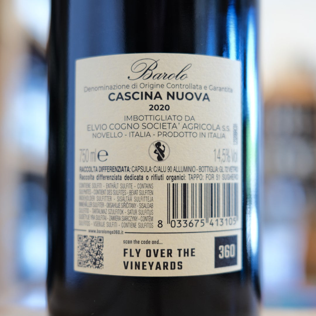 Retroetichetta Barolo Cascina Nuova 2020 Elvio Cogno Novello Langhe back label
