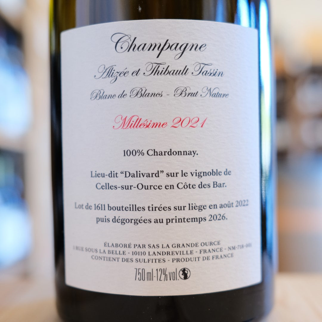 Retroetichetta Champagne Dalivard 2021 Brut Nature Alizée et Thibault Tassin