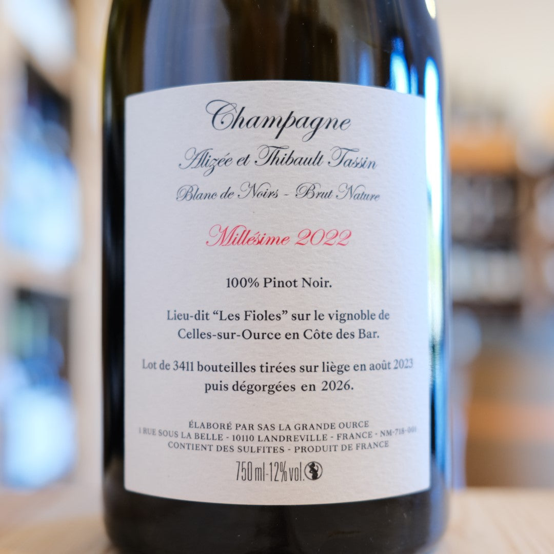 Retroetichetta Champagne Les Fioles 2022 Brut Nature Alizée et Thibault Tassin