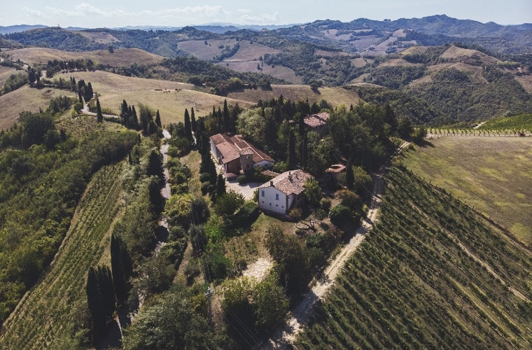 Tenuta e vigneti Ronchi di Castelluccio a Modigliana, colline appenniniche e vigne della Romagna – winery and vineyards landscape