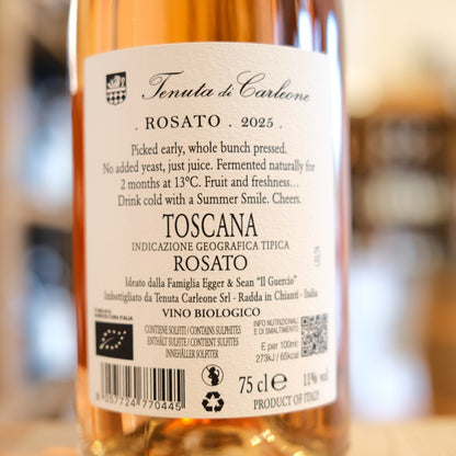 Vino Rosato 2025 Tenuta di Carleone retro etichetta | back label rosato wine details Italy