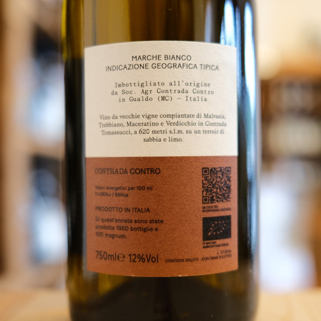Contrada Tomassucci 2024 Contrada Contro retro etichetta | Marche Bianco IGT back label details