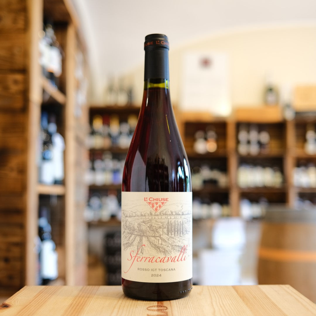 Bottiglia Rosso Sferracavalli 2024 Le Chiuse, Rosso IGT da Sangiovese Grosso a Montalcino – Italian red wine bottle
