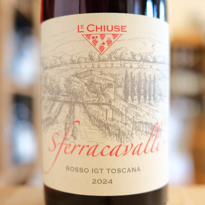 Etichetta Rosso Sferracavalli 2024 Le Chiuse, vino rosso di Montalcino da Sangiovese Grosso – Tuscany red wine label