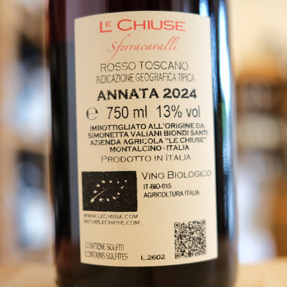 Retroetichetta Rosso Sferracavalli 2024 Le Chiuse, Rosso IGT Toscana da Montalcino – Italian red wine back label