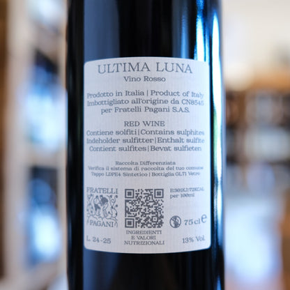 Retroetichetta Ultima Luna 2024 Fratelli Pagani Freisa Airali Chieri back label wine