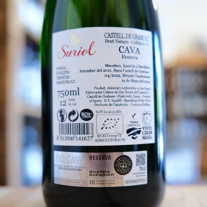 Retroetichetta Suriol Brut Nature 2021 Castell de Grabuac Cava Reserva back label