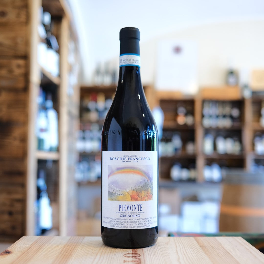 Bottiglia Piemonte Grignolino 2023 Francesco Boschis Dogliani Piemonte red wine bottle