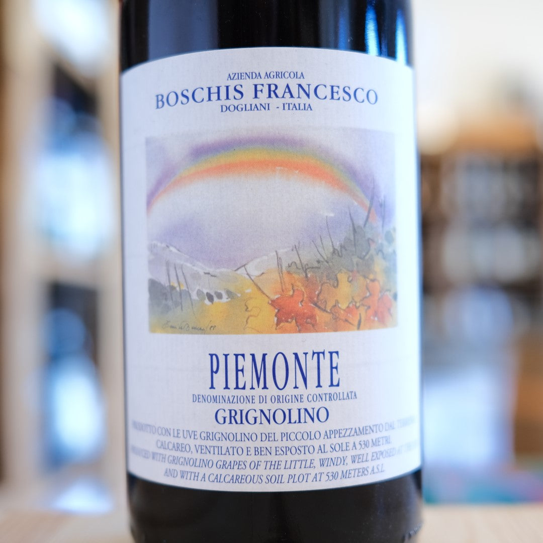 Etichetta Piemonte Grignolino 2023 Francesco Boschis Dogliani Italian wine label