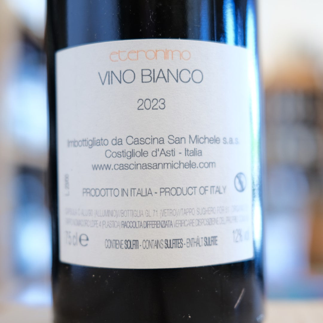 Retroetichetta Vino Bianco Eteronimo 2023 Cascina San Michele Costigliole d’Asti back label