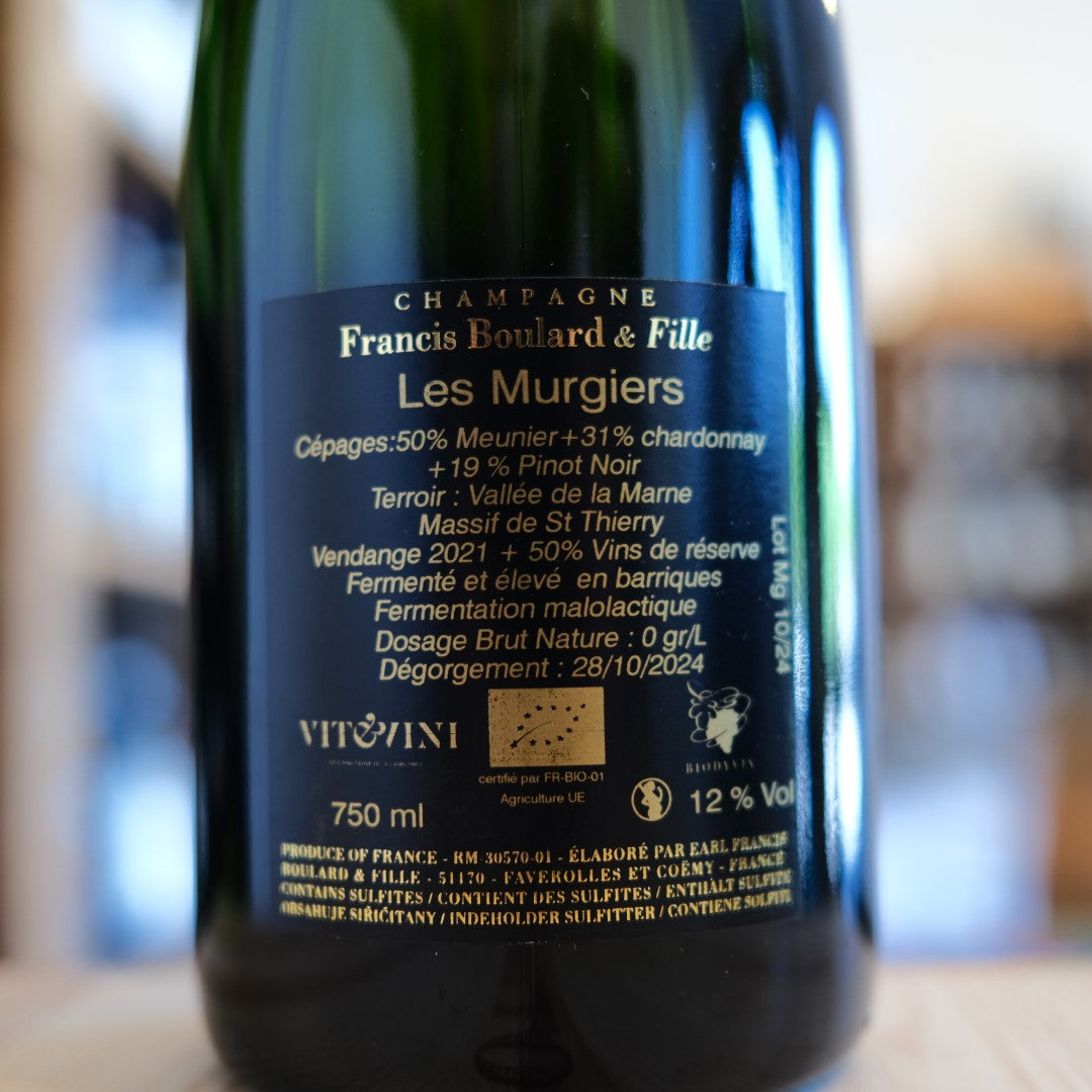 Retroetichetta Champagne Brut Nature Les Murgiers Francis Boulard &amp; Fille back label