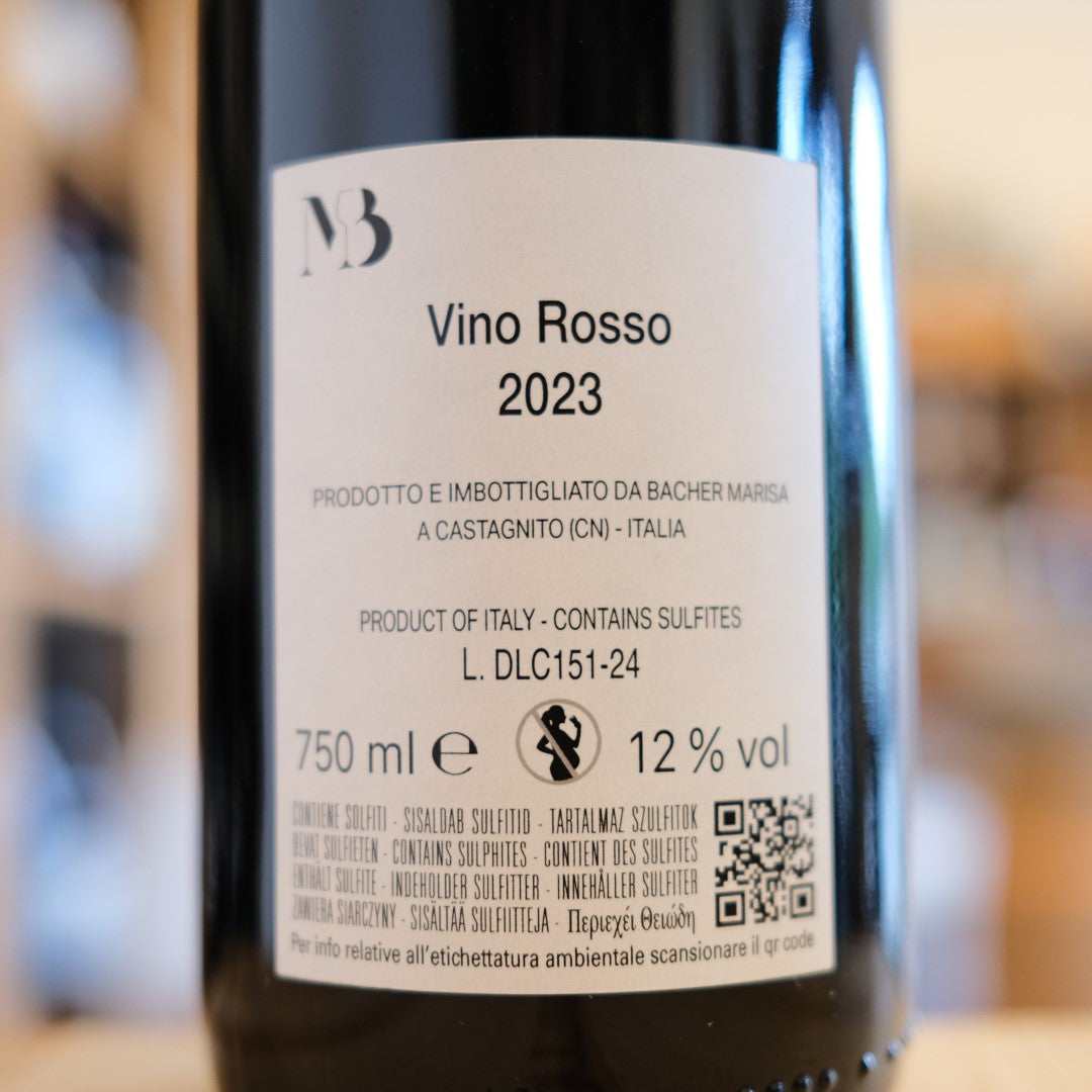 Retroetichetta Rosso Bacher 2023 Marisa Bacher Piemonte back label