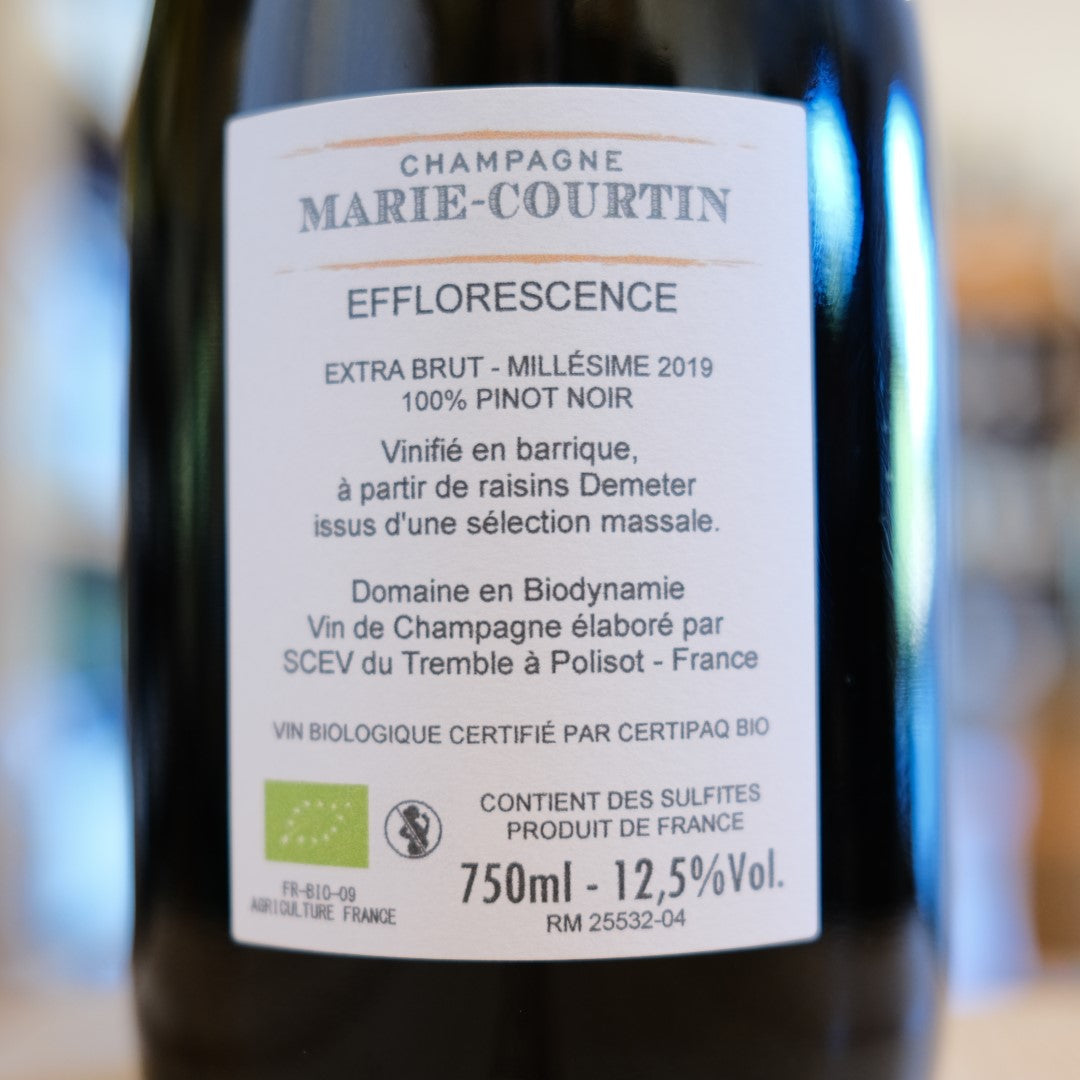 Retroetichetta Champagne Efflorescence 2019 Marie Courtin Dominique Moreau back label