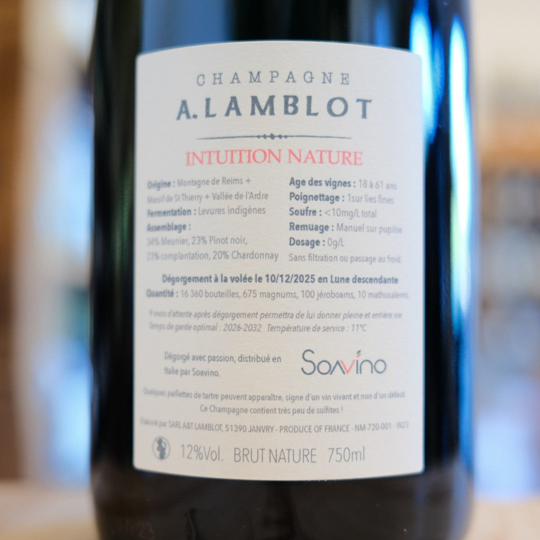 Retroetichetta Champagne Intuition Nature 2023 Alexandre Lamblot back label