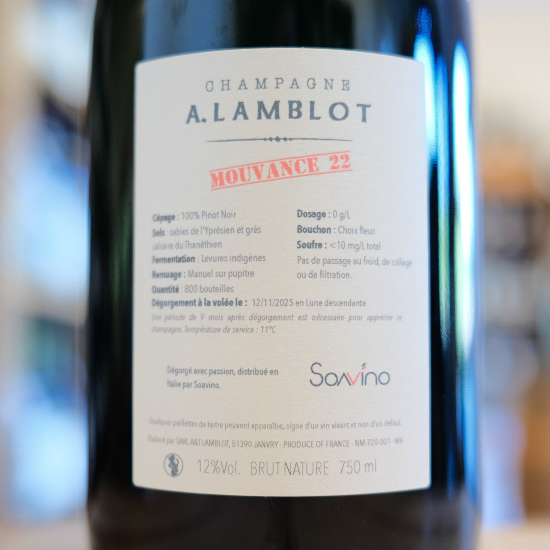 Retroetichetta Champagne Mouvance 22 Alexandre Lamblot back label