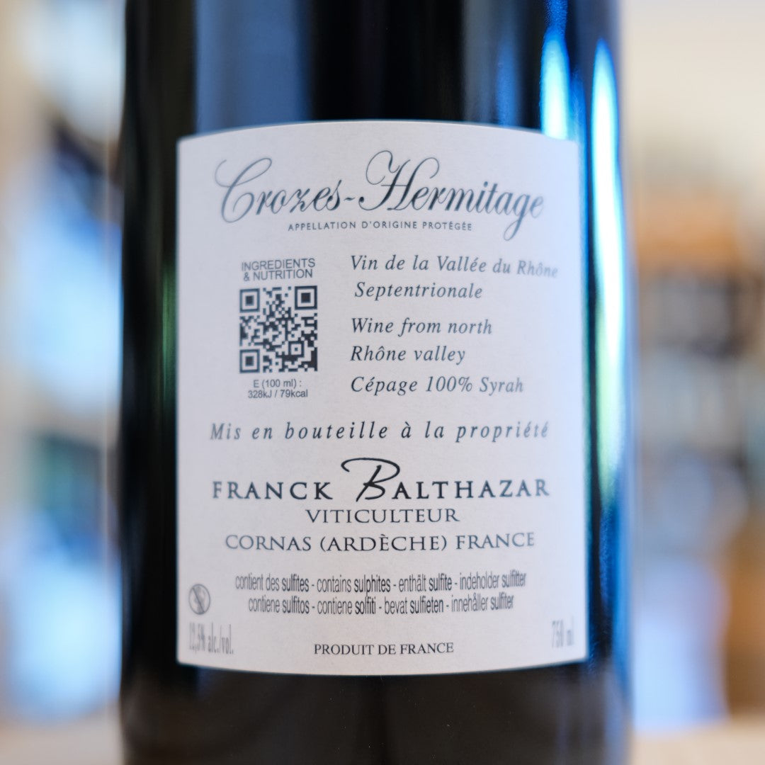 Retroetichetta Crozes-Hermitage 2024 Franck Balthazar French wine back label