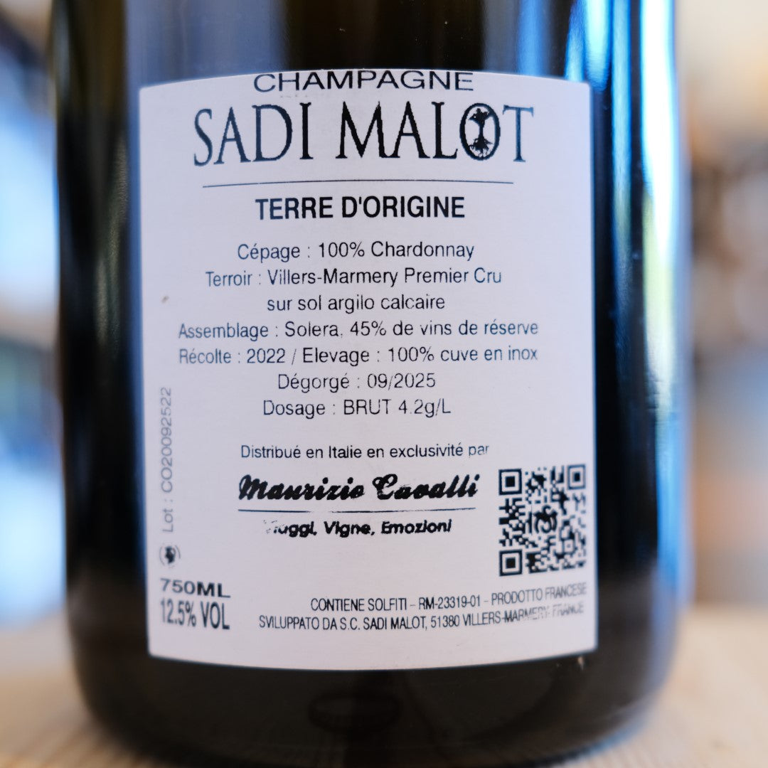 Retroetichetta Champagne Terre d’Origine Brut Sadi Malot Villers-Marmery