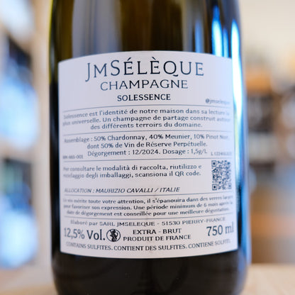 Controetichetta Champagne Extra Brut Solessence J.M. Sélèque, sboccatura dicembre 2024