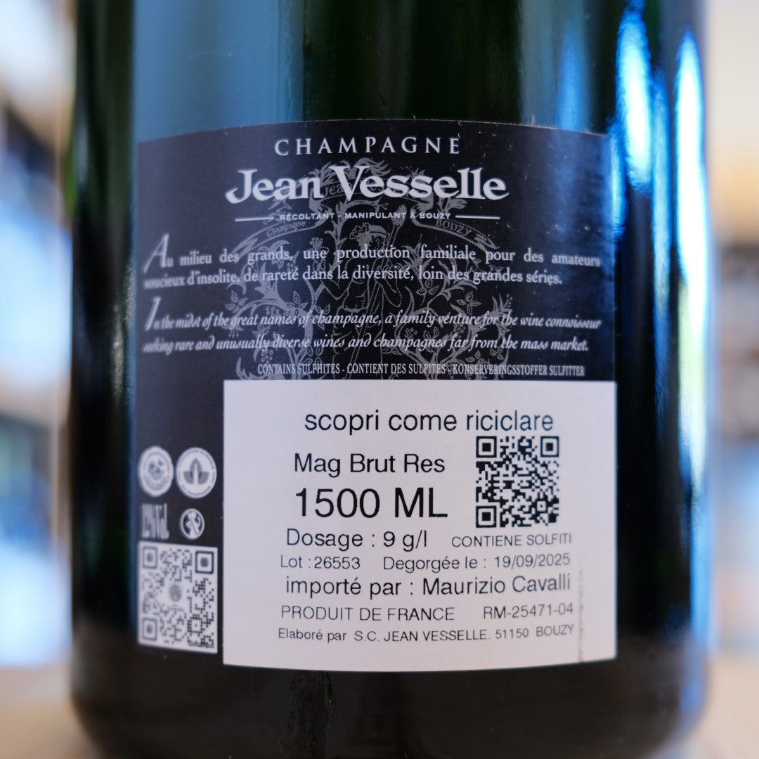 Controetichetta Jean Vesselle Brut Réserve Magnum 1,5 litri, dosaggio 9 g/l e sboccatura 19 settembre 2025